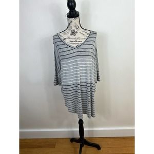 Faded Glory gray and white striped 3/4 sleeve V-neck Top with Sleeve cutouts